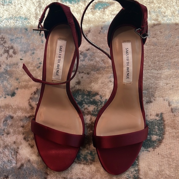Saks Fifth Avenue Burgundy Satin Strappy Heels - Picture 5 of 5